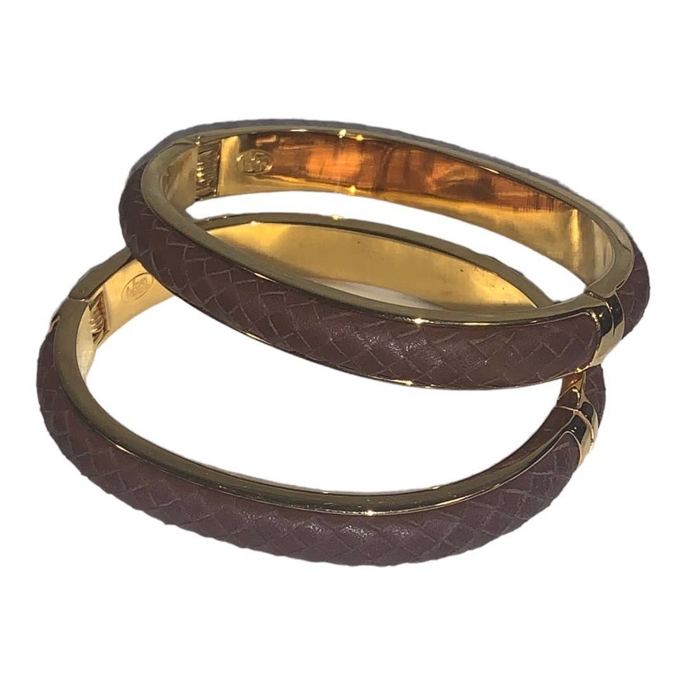 Joan Rivers Gold Brown Braided Hinged Bangle Bracelets Set of 2 EUC